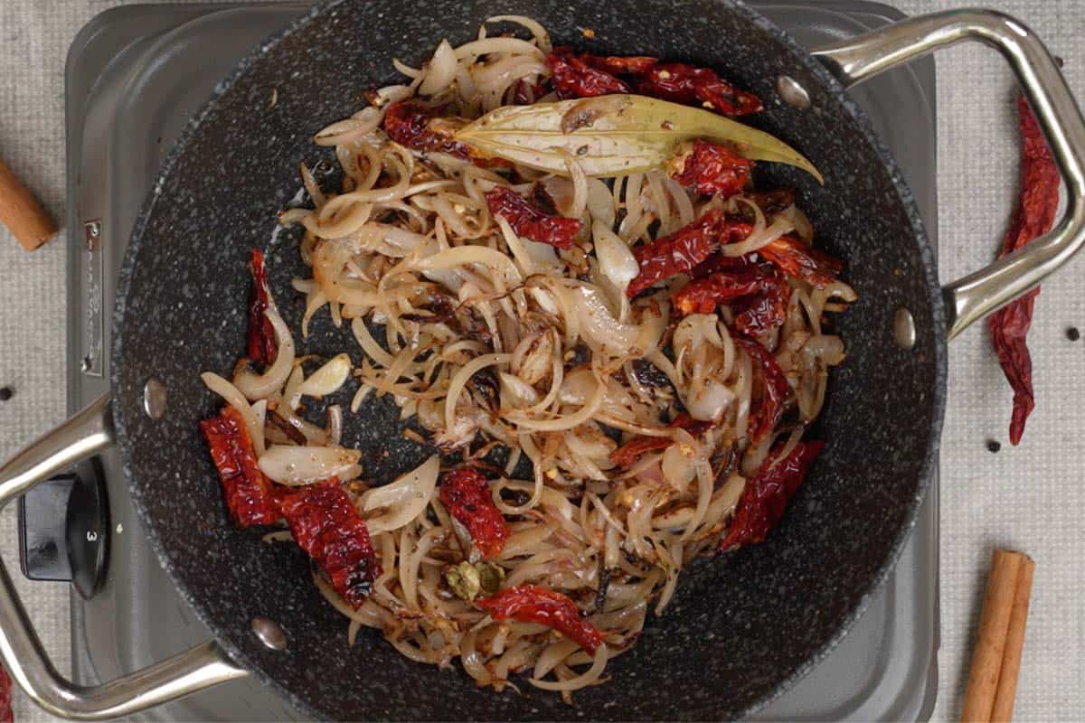 Onions fried until light brown.