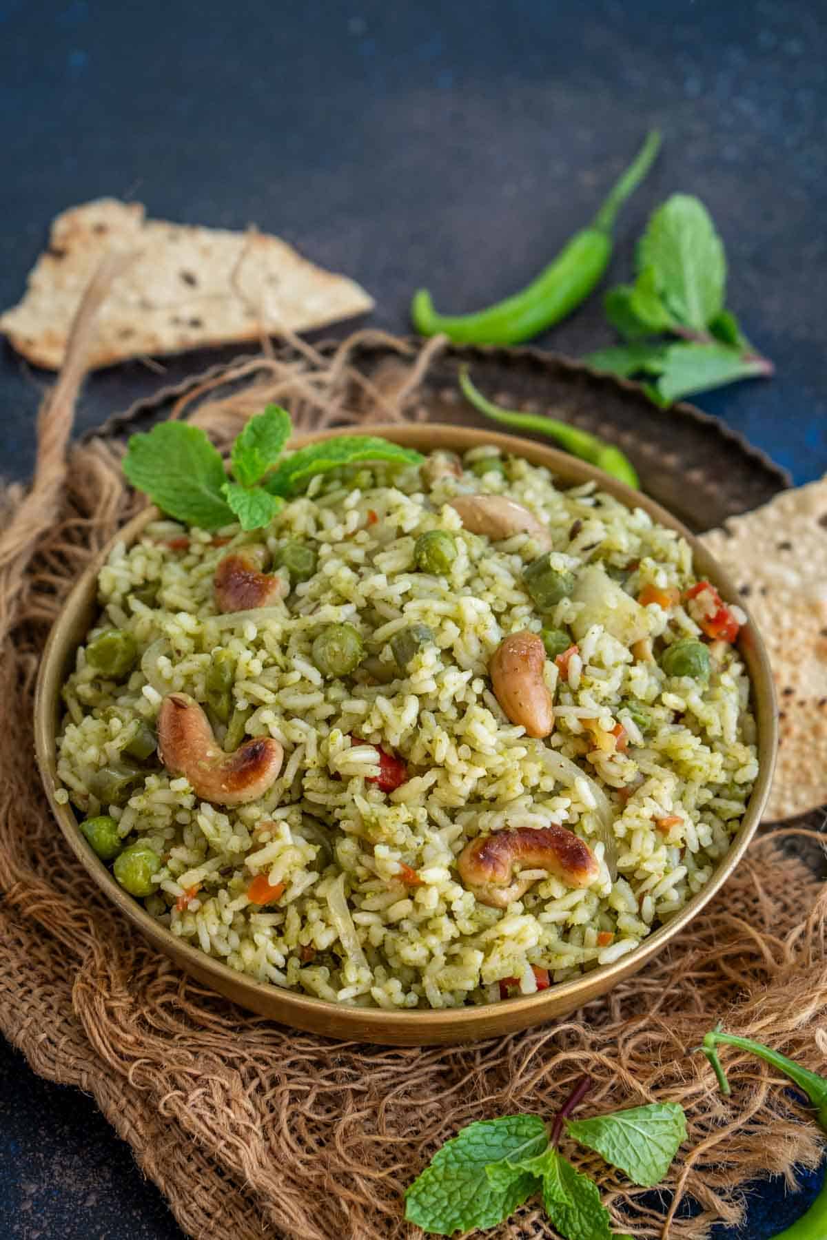 Pudina rice served in a bowl.
