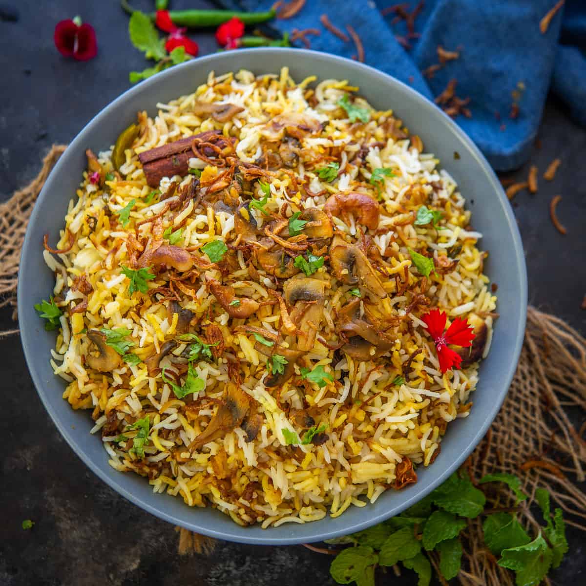 Mushroom Biryani Recipe (Step by Step + Video) WhiskAffair