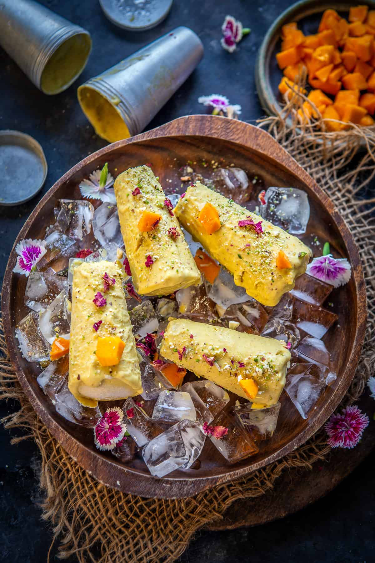 Mango Kulfi served on a plate.