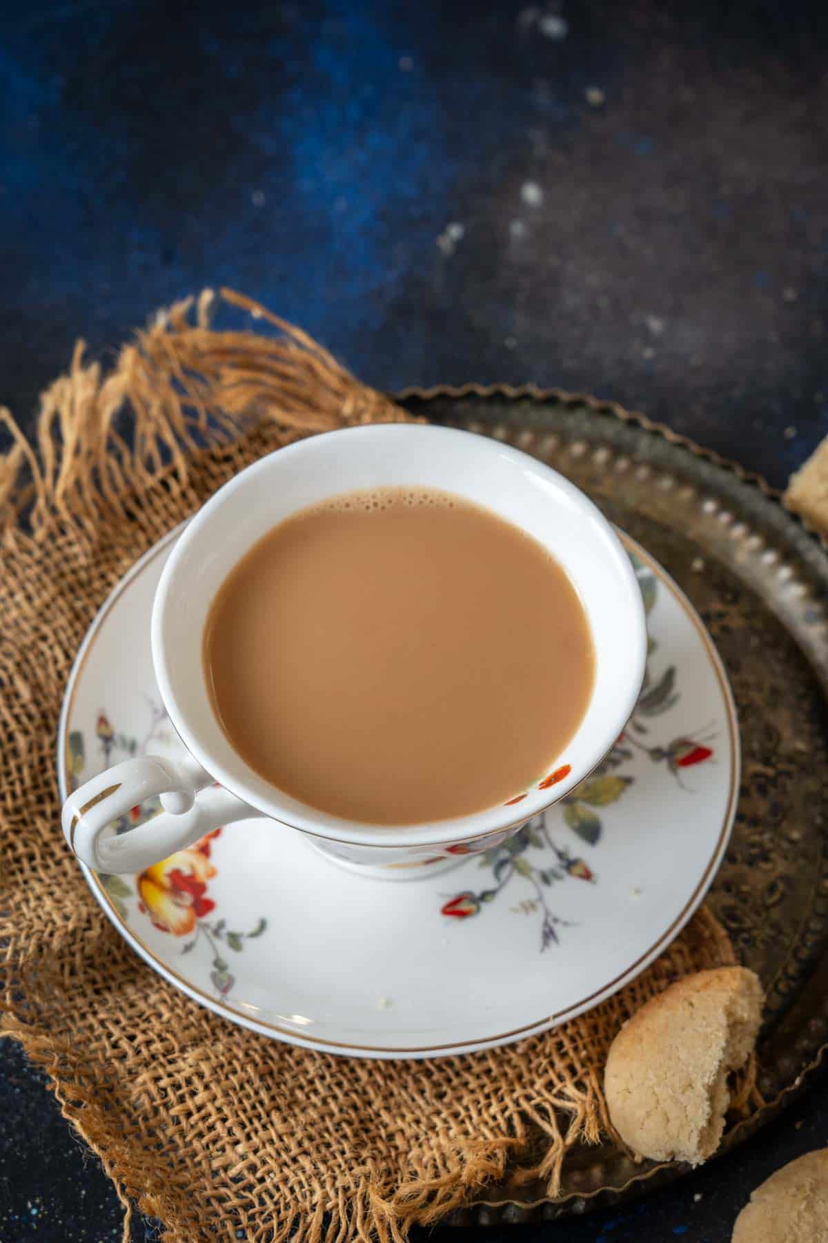 Ginger chai served in a cup.