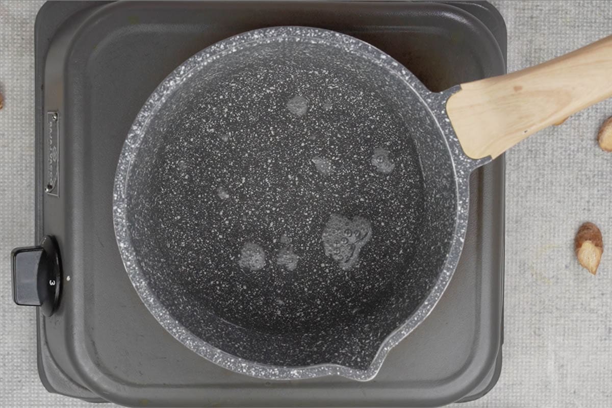 Water added to a pan.