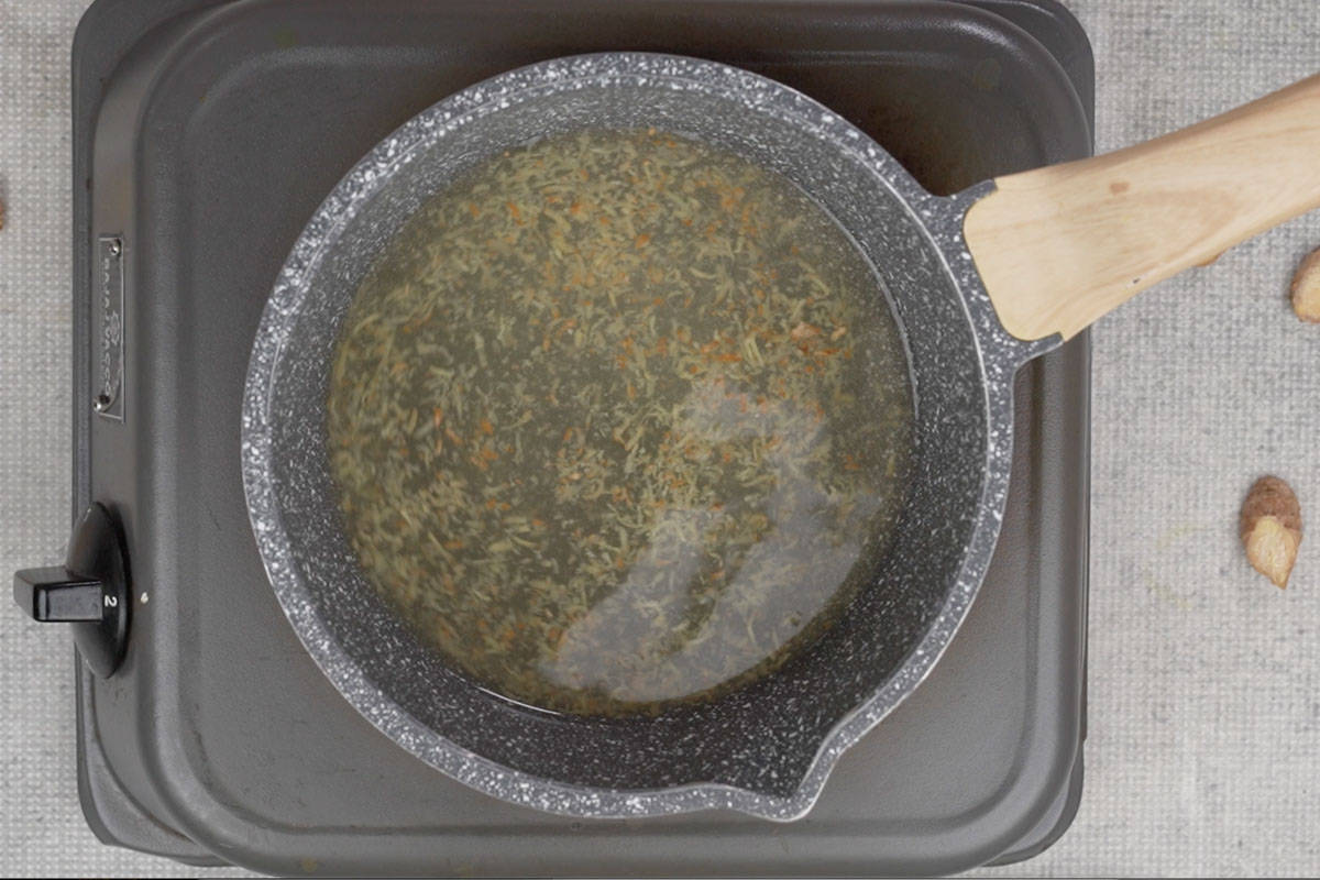 Ginger added to the pan.