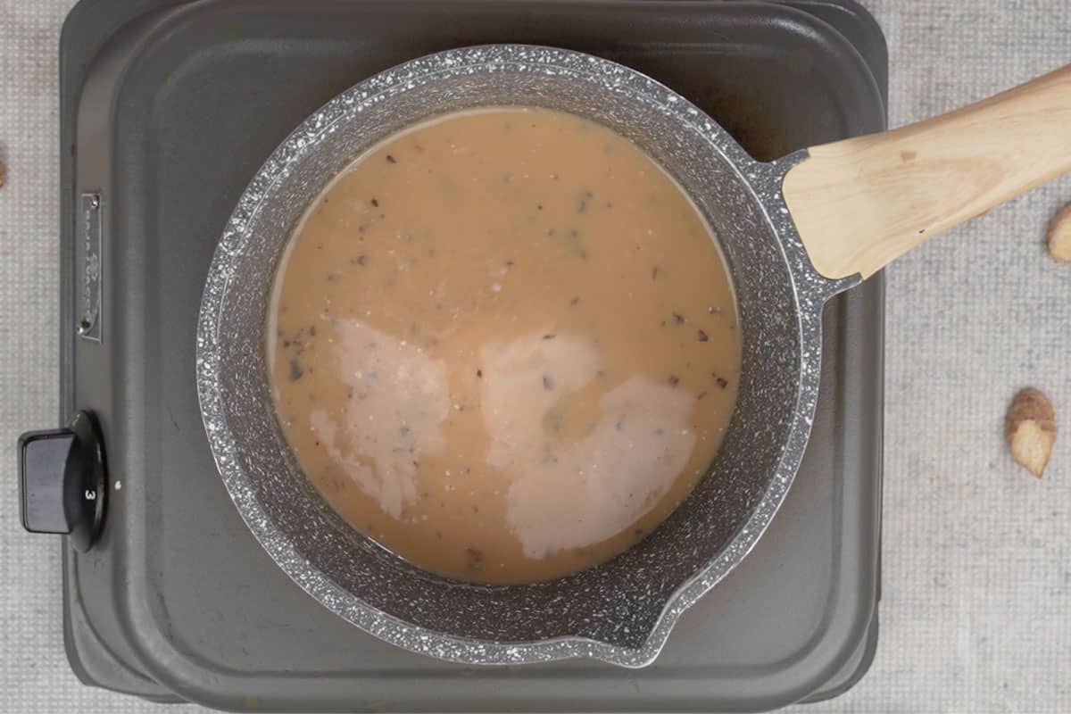 Milk added to the pan.