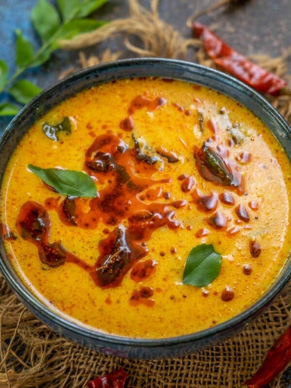 Vegetable Kadhi is a variation of the traditional North Indian Kadhi cooked with vegetables. It is best served with steamed rice or jeera rice (vegetarian, can be made gluten-free).