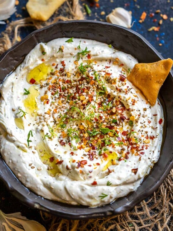 This Spicy Whipped Feta And Cream Cheese Dip comes together in under 10 minutes using simple ingredients. Serve it with veggie sticks, crackers, or chips for a delicious party snack (vegetarian, gluten-free).