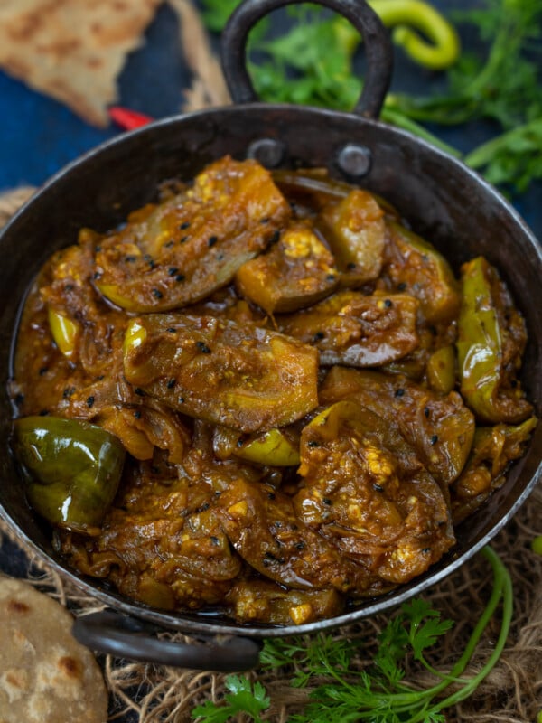 Kalonji Baingan is a delicious Indian stir fry where eggplants are flavored with nigella seeds (kalonji). Serve it with roti or paratha for everyday meals (vegan, gluten-free).