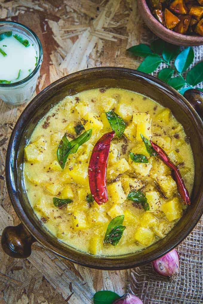 Pineapple pachadi served in a bowl.