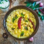 Pineapple Pachadi is a soothing South Indian style side dishes that is technically a chutney but had like a curry. The word 'Pachadi' means pounded.