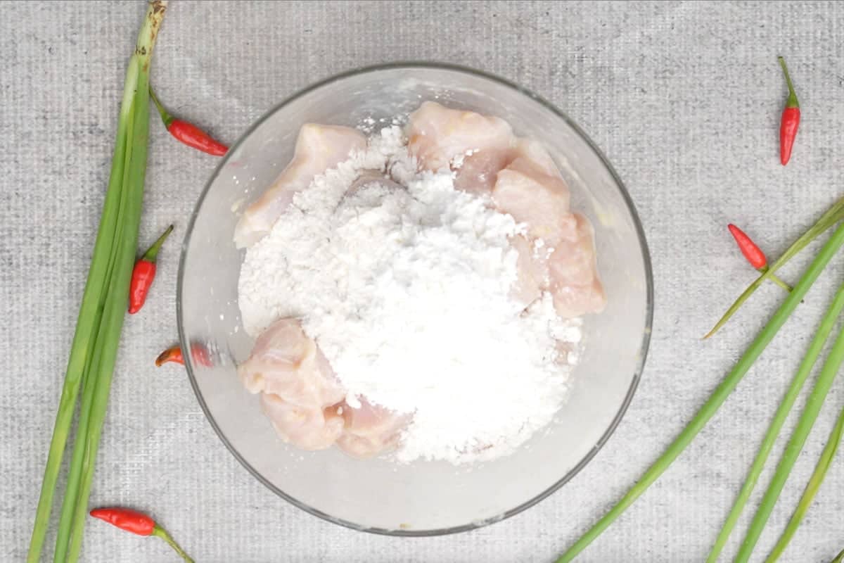 Cornstarch and all purpose flour added to the bowl.
