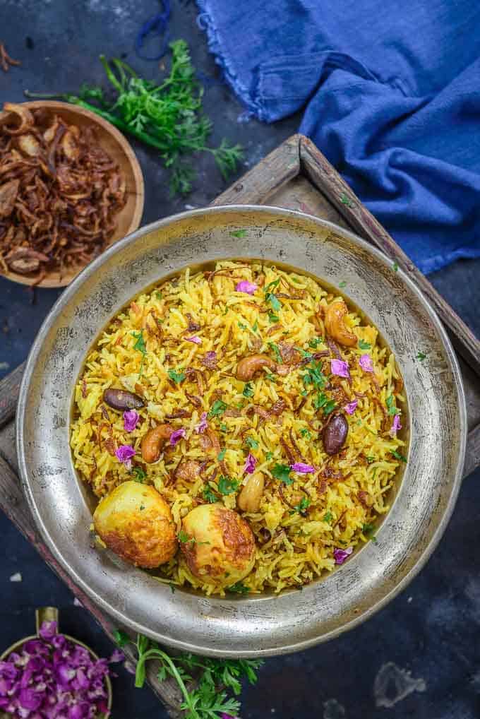 Egg Biryani served on a plate.