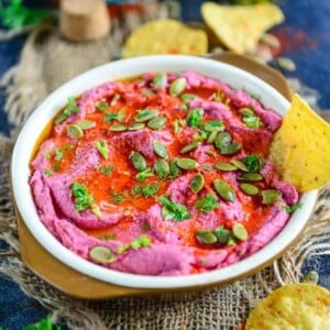 Beet Hummus is an easy to make and very delicious dip recipe which is very very easy to make. Made using chickpeas, garlic, roasted beets and lots of olive oil, this is a great party dip.
