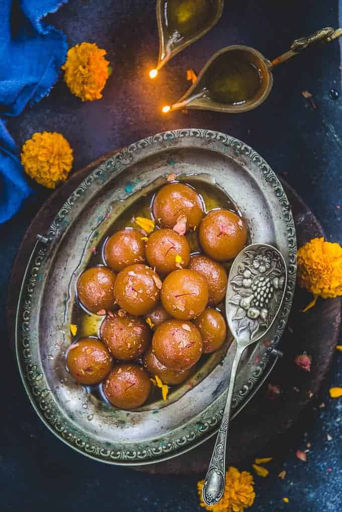 Gulab Jamun served in a plate.