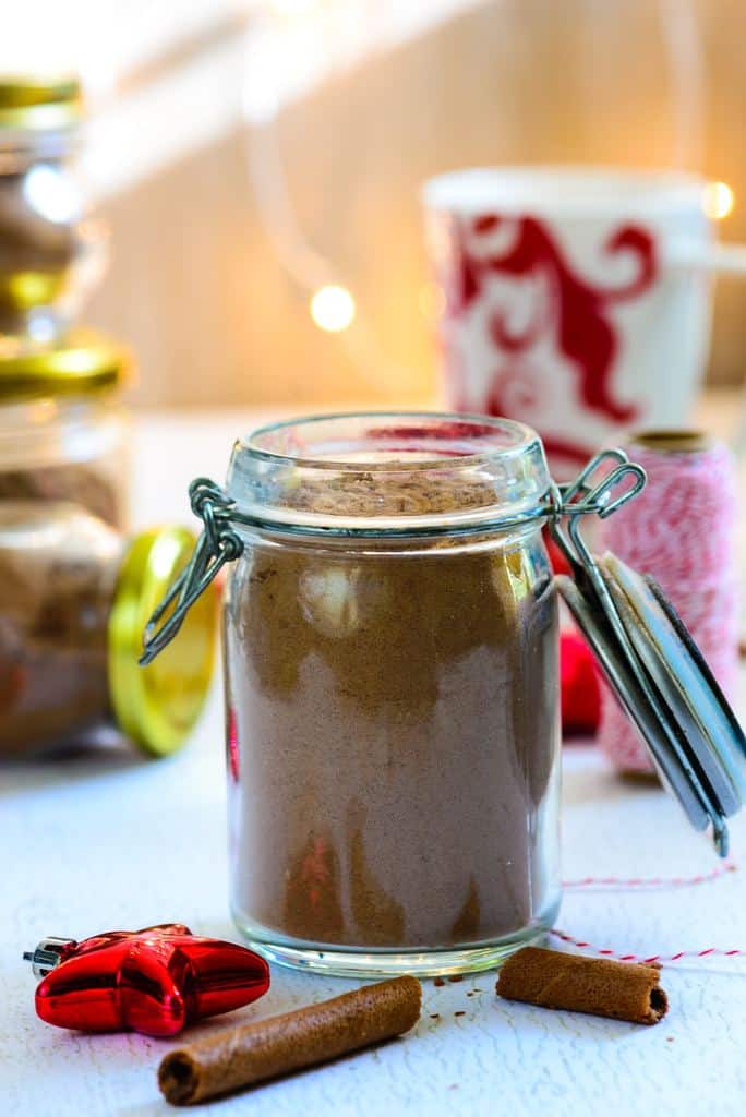 The Homemade Spiced Hot Cocoa Mix is a lovely mix of flavors, with spices like cinnamon, nutmeg, cloves and vanilla lending it a unique flavor and taste.