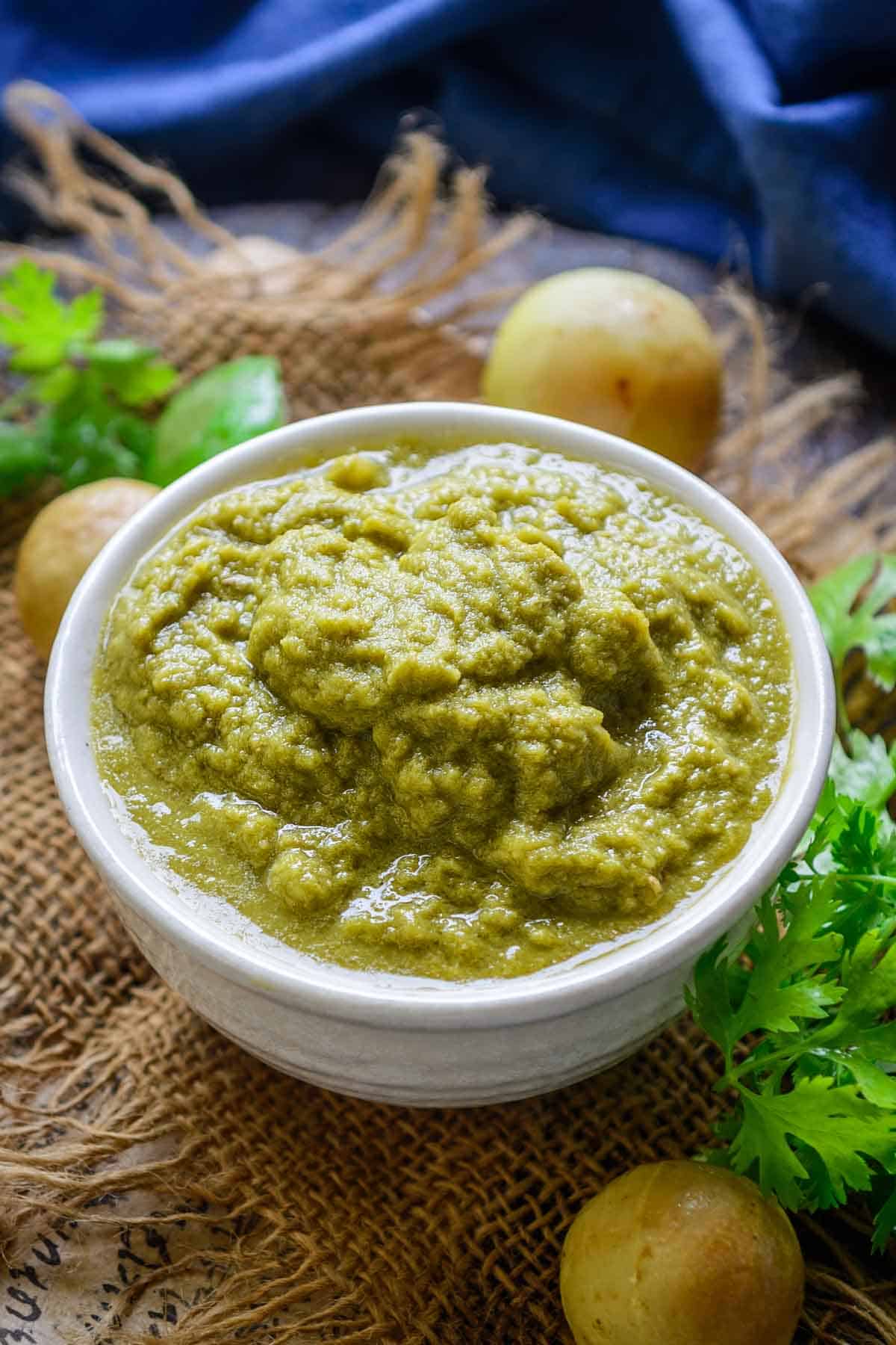 Amla chutney served in a bowl.