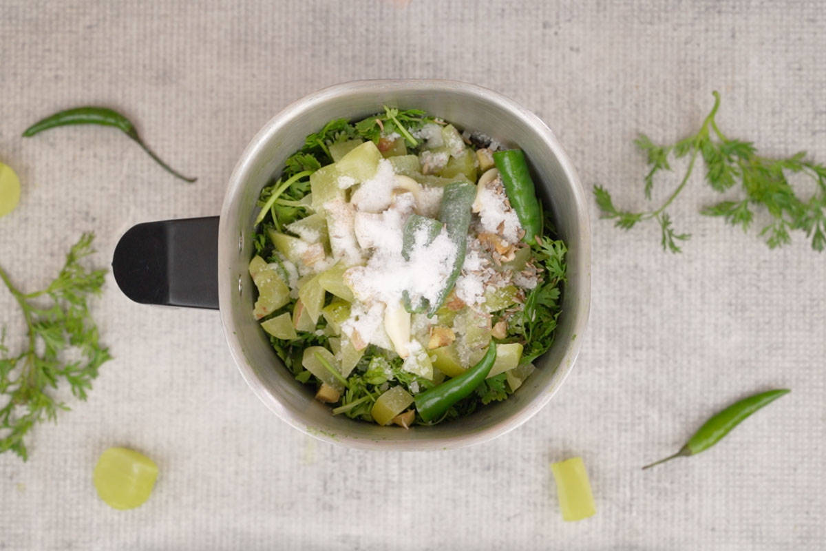 All the ingredients added to a blender.