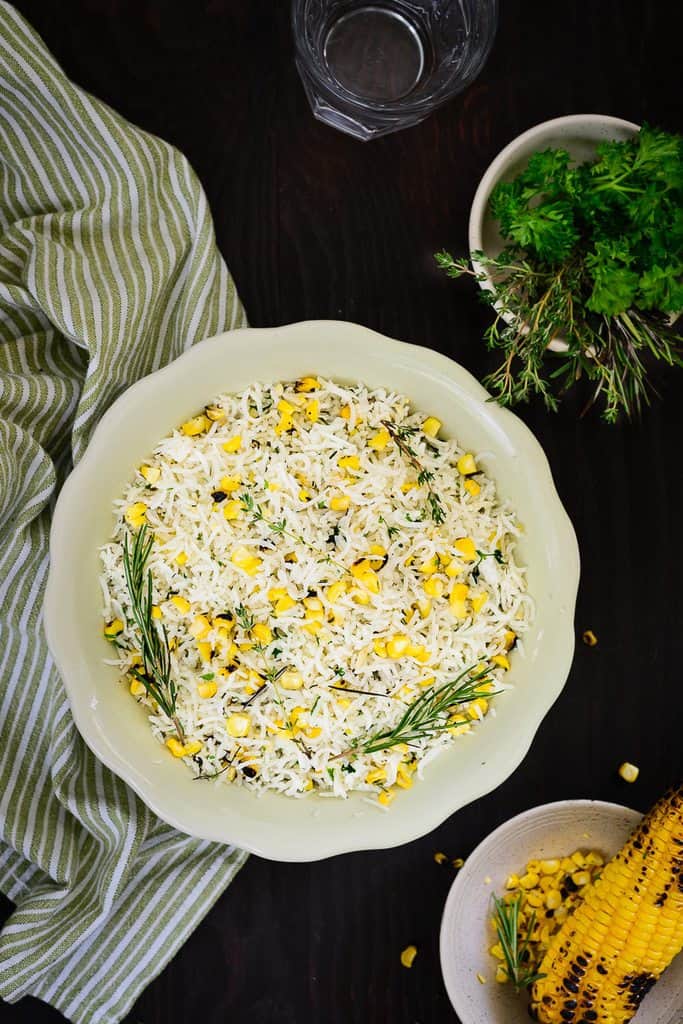 roasted corn and herb rice recipe, how to make roasted corn and herb rice