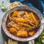 Shalgam Gosht or Mutton Lamb Curry with Turnip is a deliciously spicy meat dish that is slow cooked to imbibe the flavor of spices. This dish originated from Kashmir, where turnips are one of the few vegetables around and an oft-used ingredient in daily cooking.
