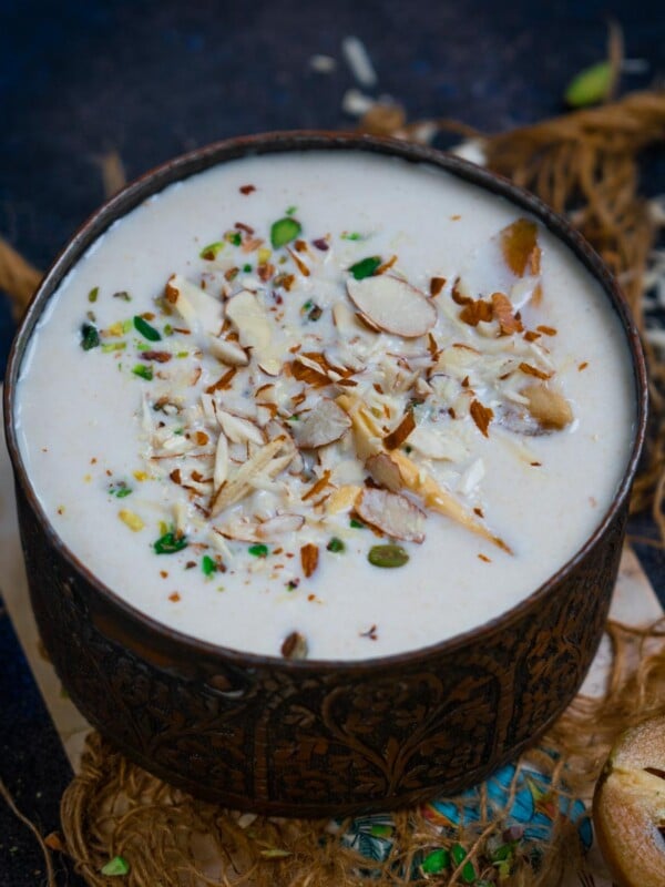 Chikoo Kheer (Sapota Kheer) is a creamy Indian dessert made using milk, fresh chikoo, sugar, and dried nuts. Serve it for festivals, special occasions, or vrat day (Hindu fasting).