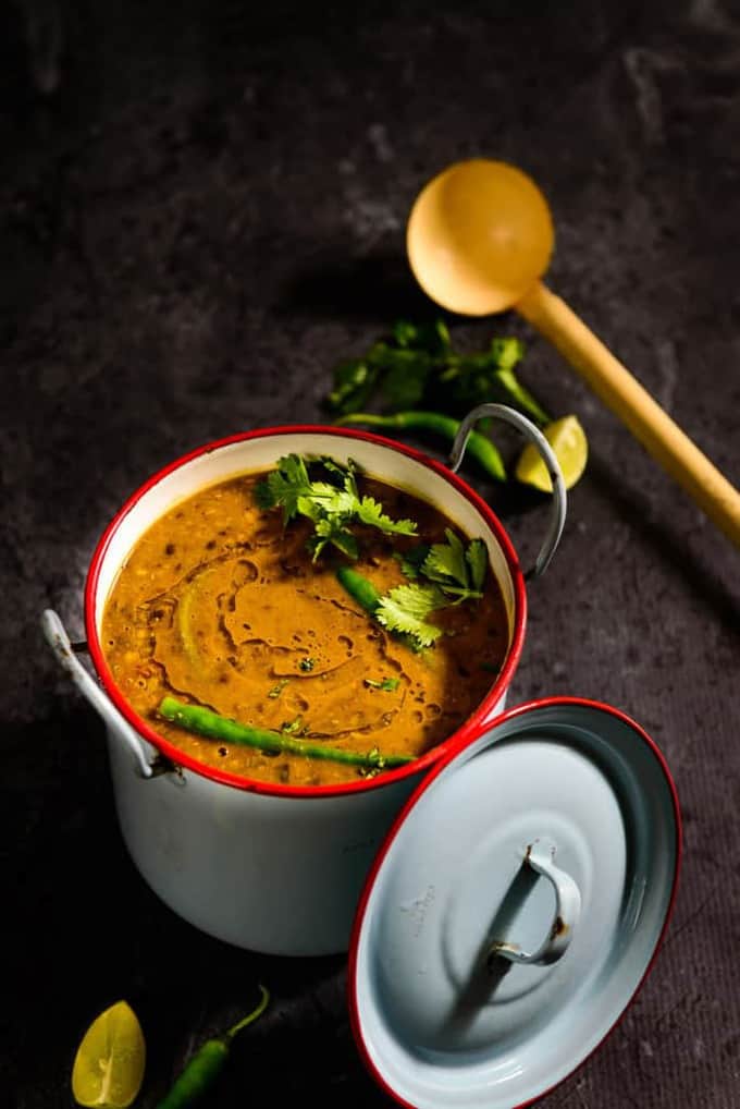 Dal Amritsari is a common preparation of Punjab. This lentil preparation is prepared from whole urad dal, which is slow cooked until it is creamy and flavorful.