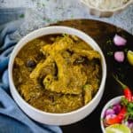 Hariyali Gosht is green lamb curry, a traditional mutton delicacy from the Mughal era. This famous, traditional recipe passed down through generations, comprises soft and succulent meat cooked in a herbed green gravy, cream and butter.