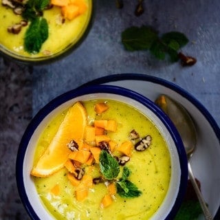 Mango Orange Gazpacho is a flavourful and healthy Spanish dish that is served as a chilled soup. Here's its quick recipe: