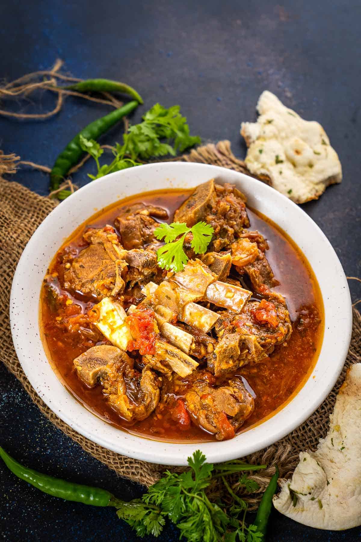 Peshawari Kadhai Gosht served in a bowl.