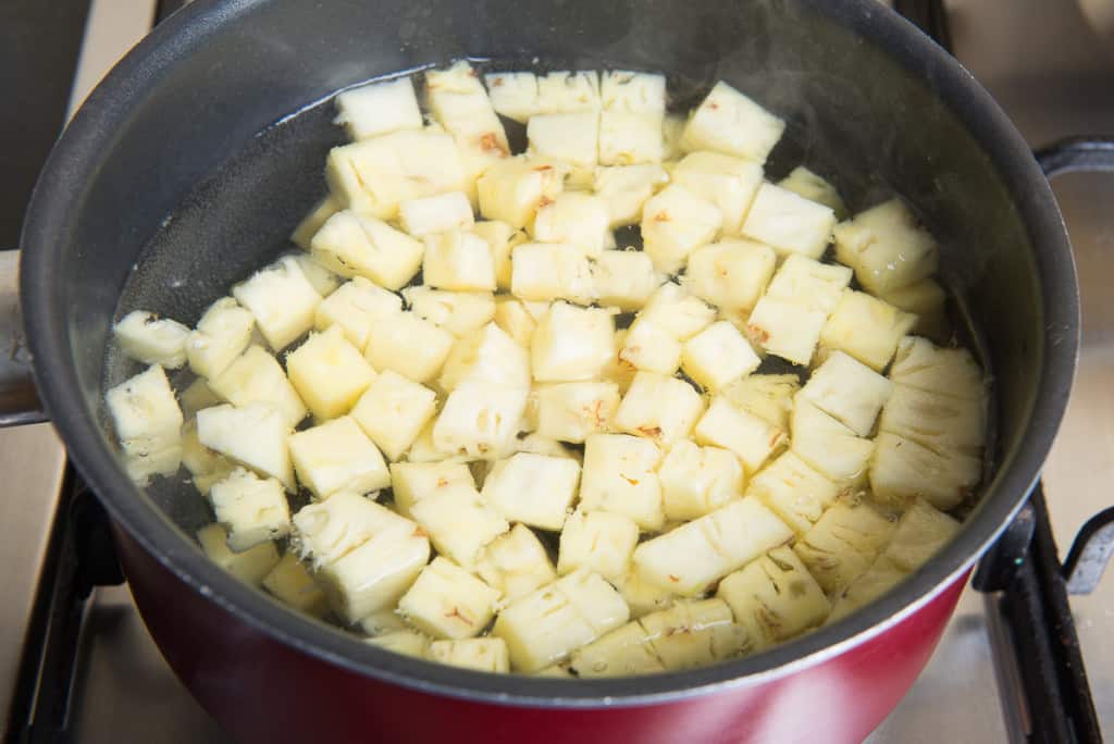 Farali Pineapple Curry Recipe is very easy to make accompaniment which just requires cubed pineapple, ghee, grated coconut, and spices. Serve it hot.