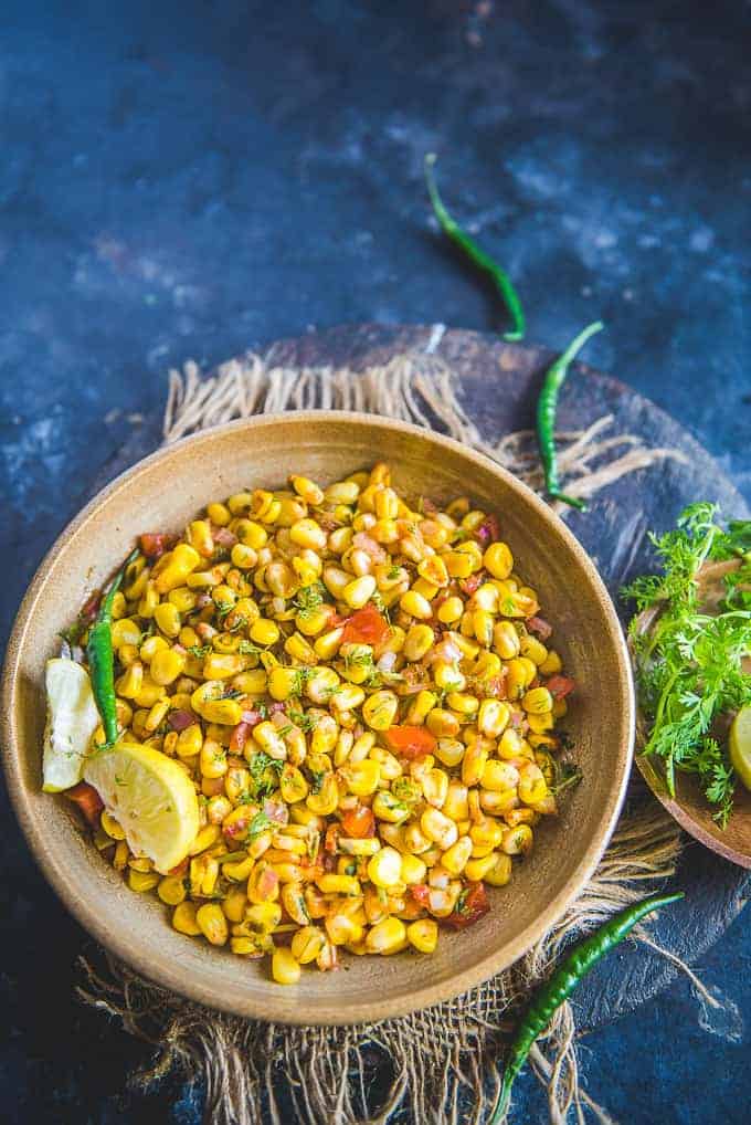 Corn Chaat served in a plate.