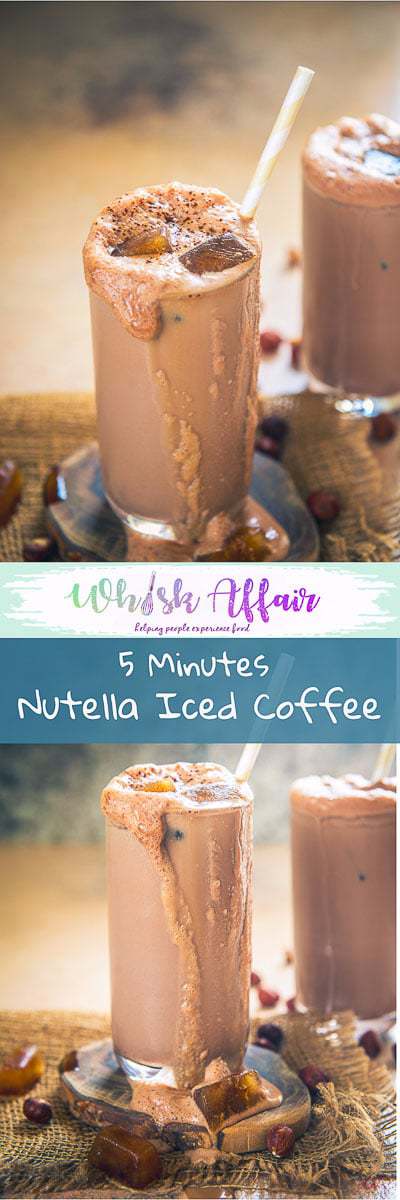 Nutella Iced Coffee is a soothing combination of coffee, Nutella, milk and all things good! It is super chilled, chocolaty, milkish and delicious. Here is how to make it. #Coffee #CoffeeRecipes #Nutella #NutellaRecipes #SummerDrink #DrinkRecipe #BeverageRecipe