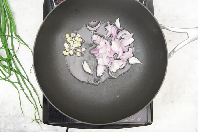 Onion and garlic added in the pan.