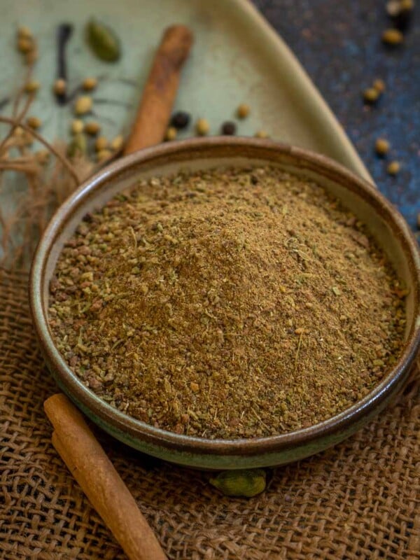A fine mix of roasted spices like black peppercorns, star anise, nutmeg, and more, Kerala Garam Masala Powder changes your ordinary curry or dal in a whiff! Use it in Kerala-style recipes or regular recipes (vegan, gluten-free).