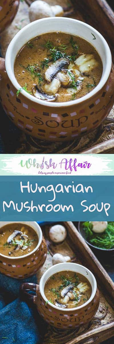 Hungarian Mushroom Soup is a delicious slightly tangy soup loaded with chunks of mushrooms in every bite and a creamy texture from the roux. Do try this easy recipe and I am sure you will fall in love with it. #Mushroom #Soup #Recipes