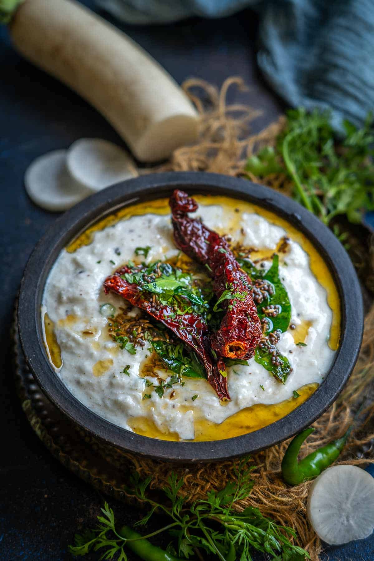 Mooli raita served in a bowl.