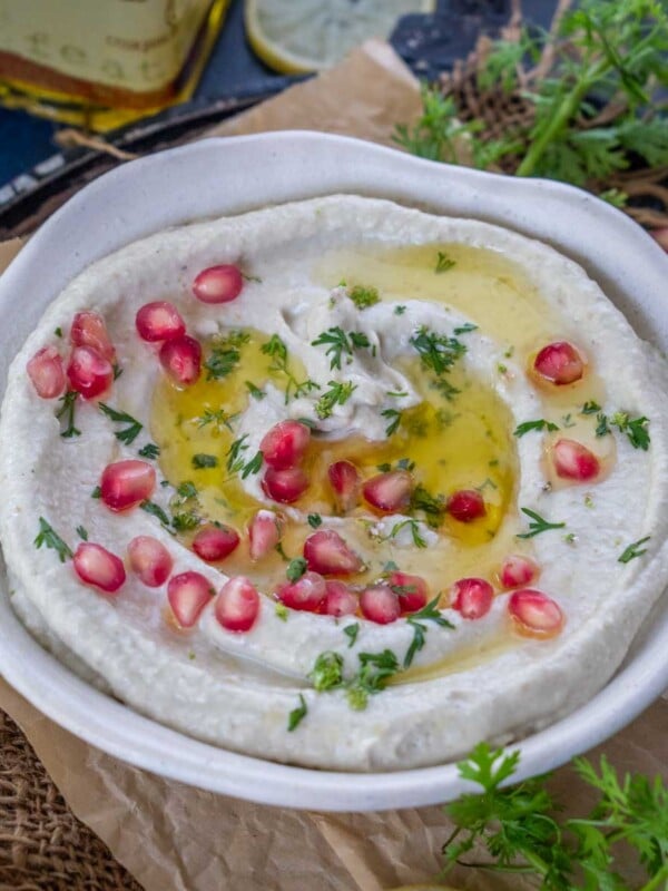 Mutabal served in a bowl.