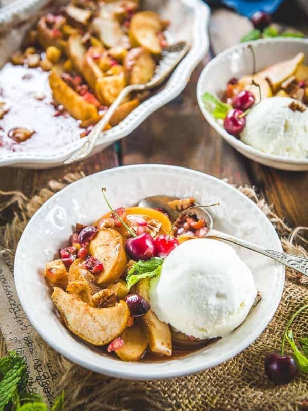 Spiced Fruit Bake served in a bowl.