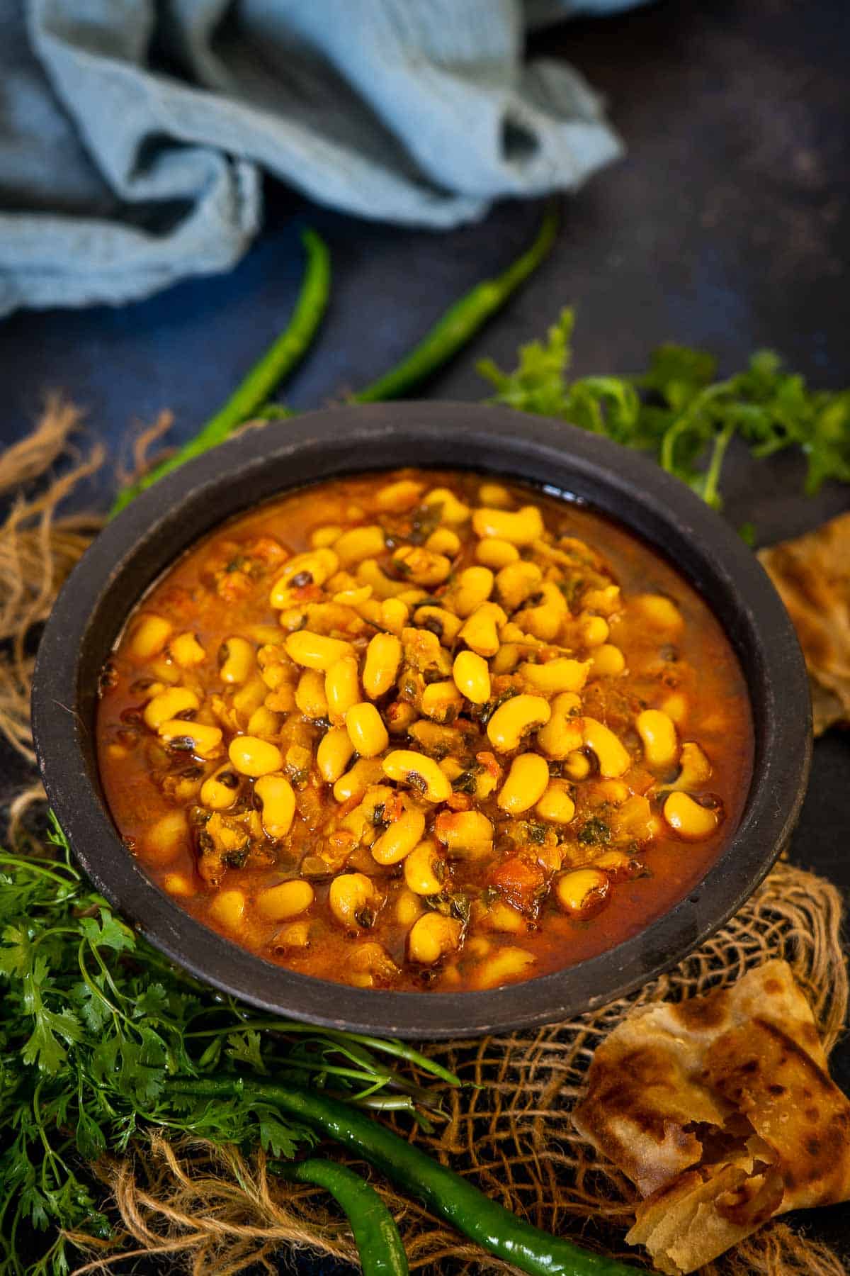 Lobia masala curry served in a bowl.