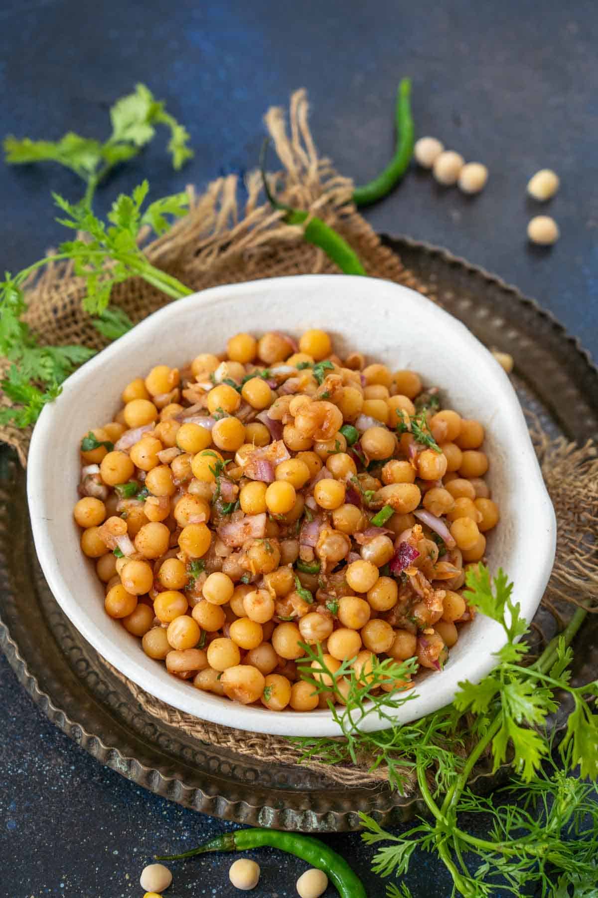 Matar chaat served in a bowl.