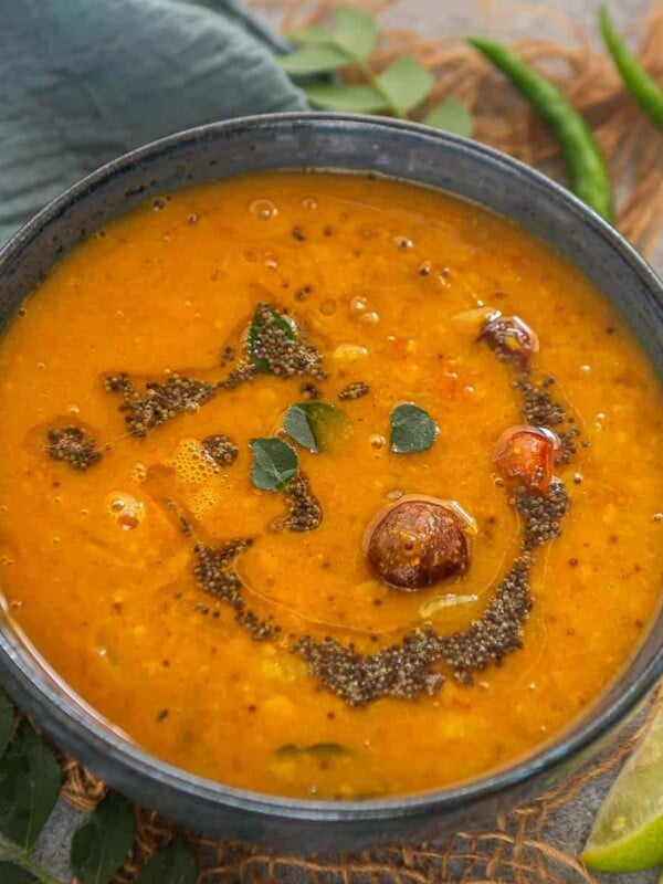 Mullangi Sambar (Radish Sambar) is a traditional South Indian curry made using radish, lentils, and a few spices. You can serve it with steamed rice, idli, or dosa. Here is how to make it (vegan).