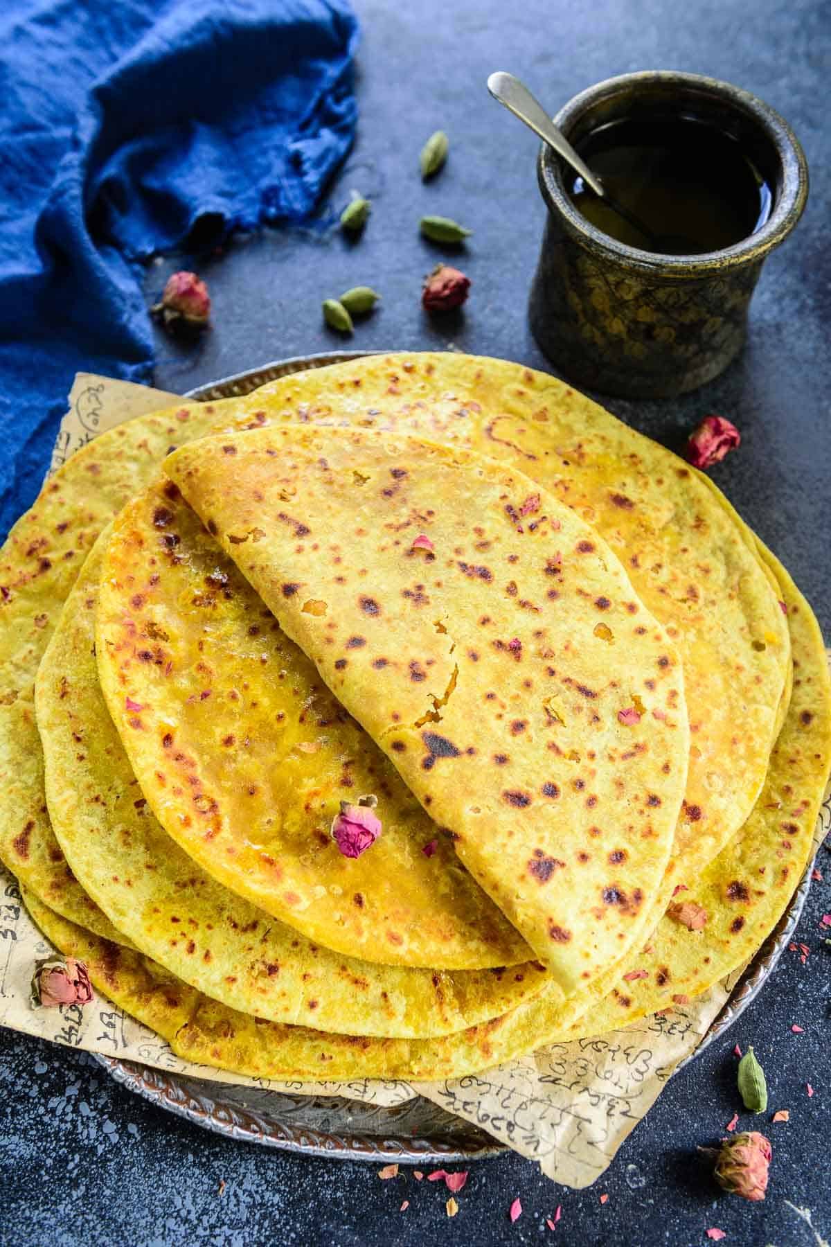 Puran poli served on a plate.