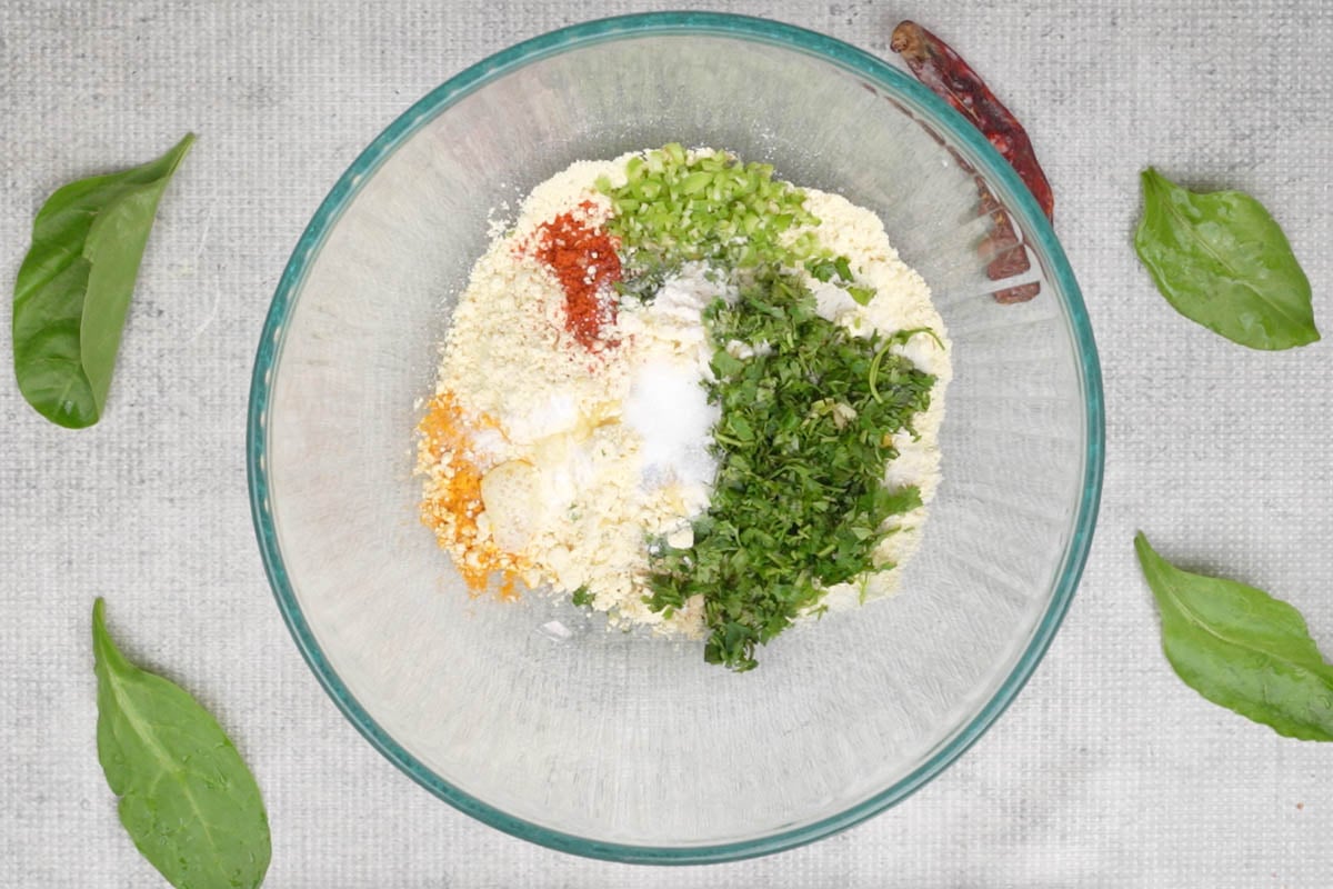 Batter ingredients added to a bowl.