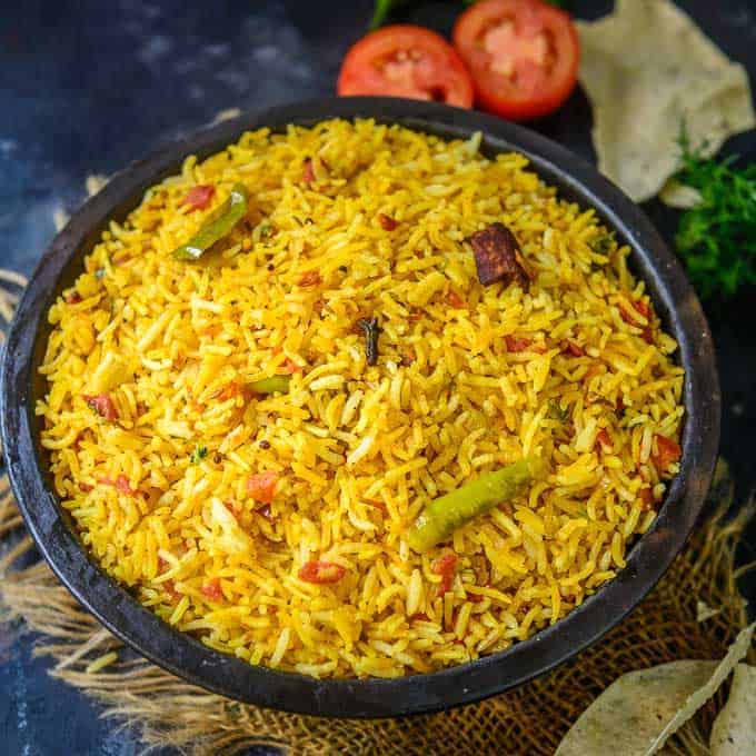 South Indian Tomato Rice (Step by Step & Video) - Whiskaffair