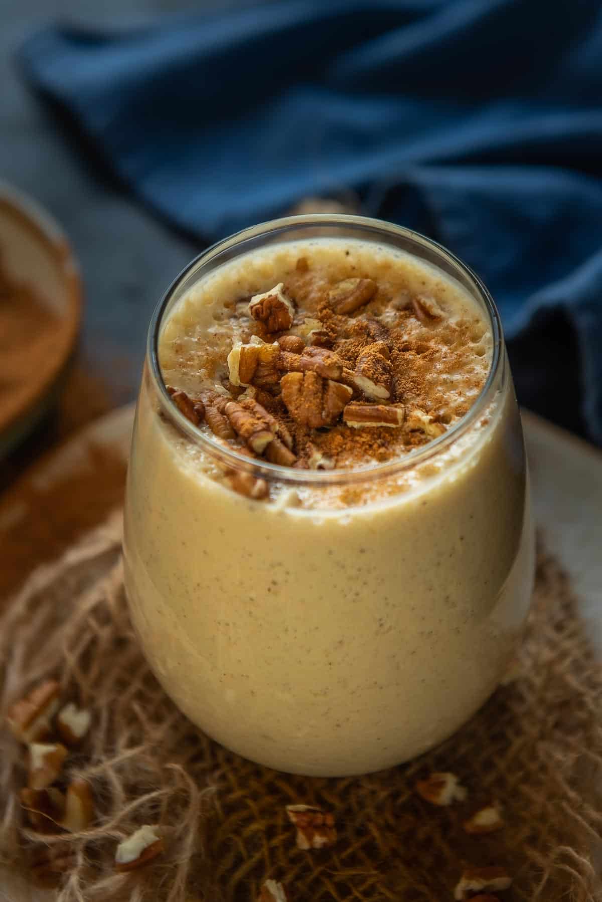 Pumpkin Pie Smoothie served in a glass.