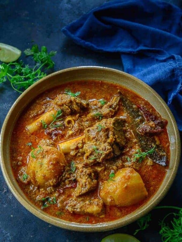 Punjabi Mutton Curry served in a bowl.
