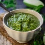 Raw Mango Chutney (Green Mango Chutney) is a spicy and tangy Indian accompaniment made using tangy green raw mangoes and a few other ingredients. Serve it with an Indian snack or meal for a tangy treat (vegan).