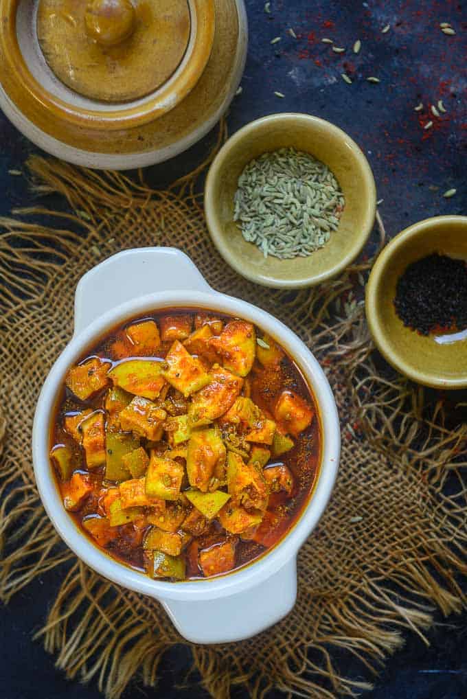 Rajasthani Aam ka Achar served in a bowl.