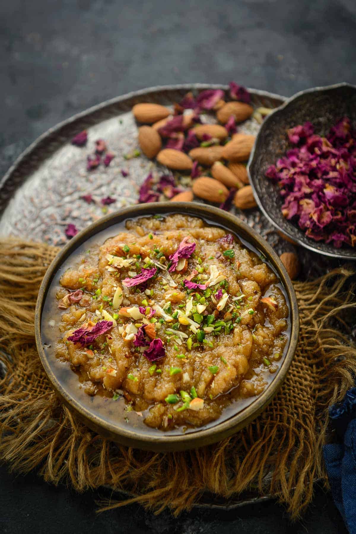 Rajgira Atta Sheera (Rajgira Halwa) served in a bowl.
