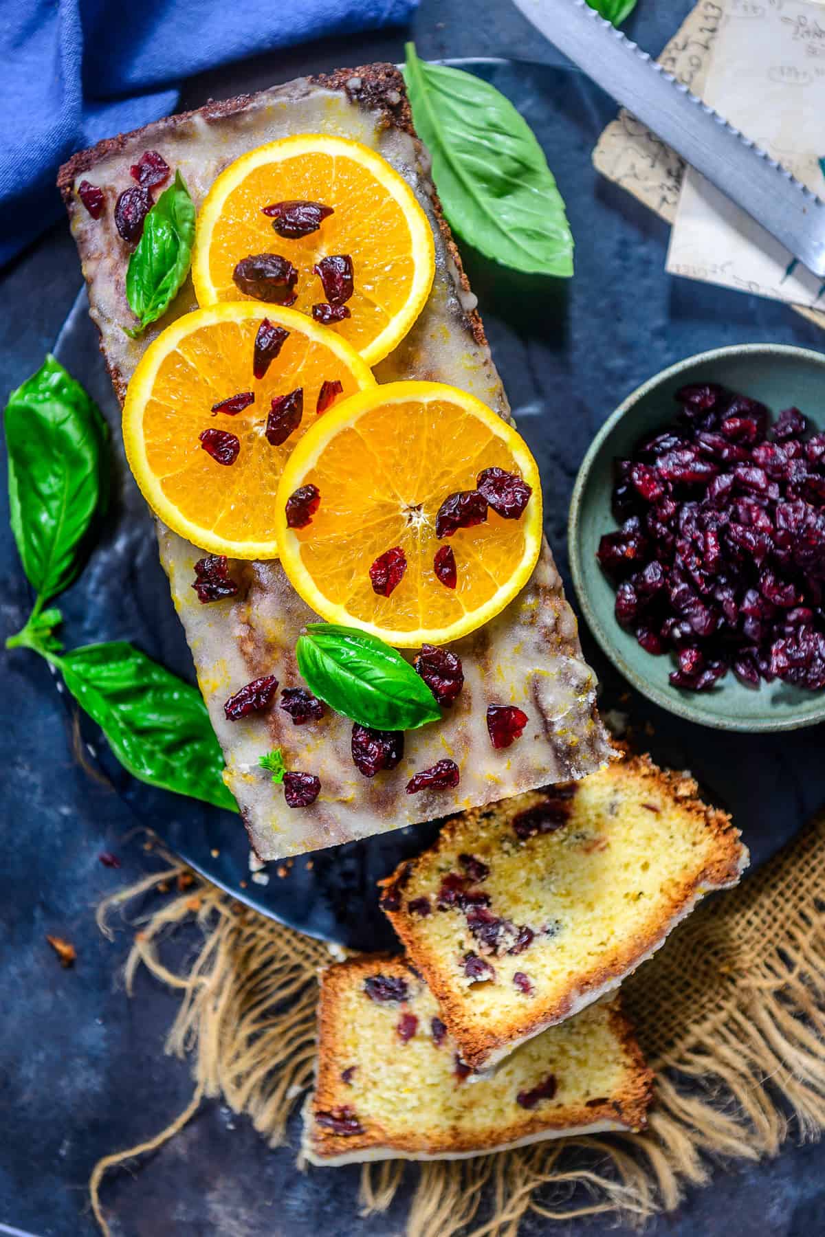 Cranberry Orange Bread served on a plate.