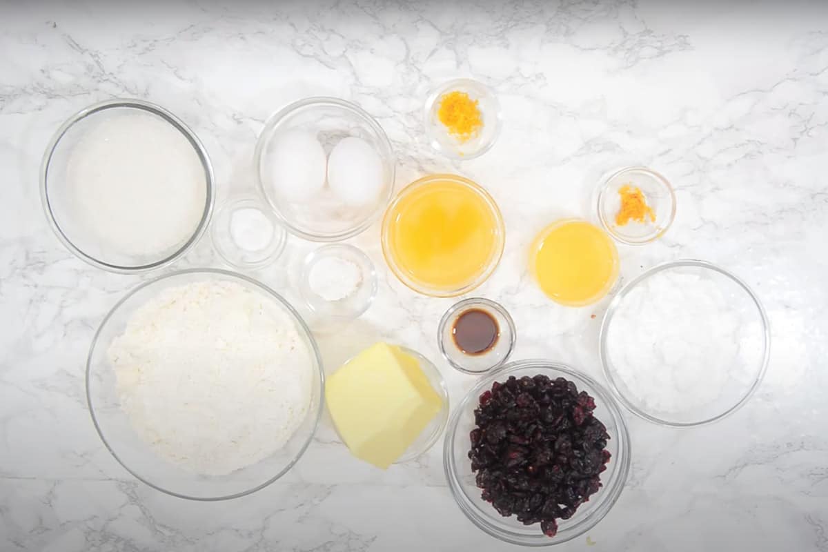 Cranberry Orange Bread Ingredients.