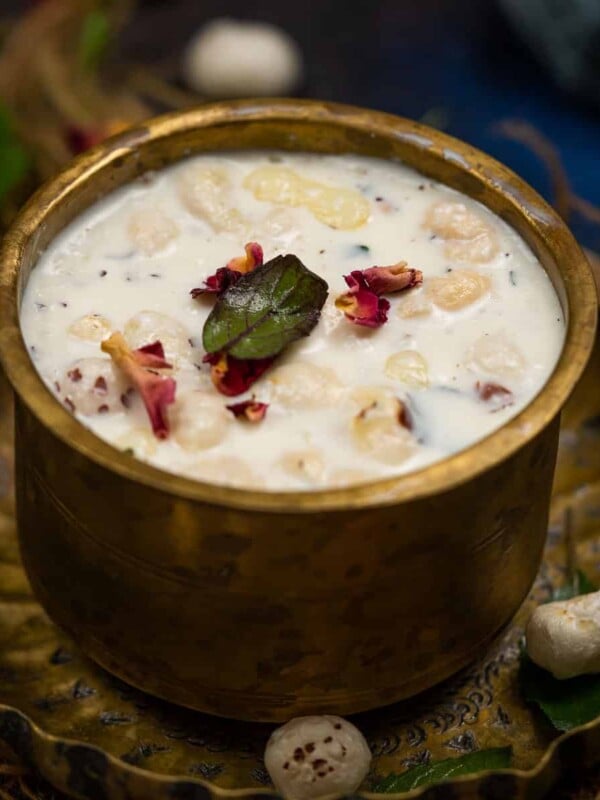 Panchamrut (Panchamrit, Charnamrut) is a traditional ayurvedic drink for Hindu poojas and religious rituals. It uses 5 ingredients (Paanch Amrut) and is considered holy and sacred. Here is how to make it (vegetarian, gluten-free).